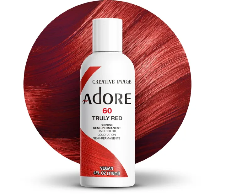 Adore Truly Red Hair Dye #60, Vegan Semi - Permanent Color for Shiny Locks, 1 bottle 118ml