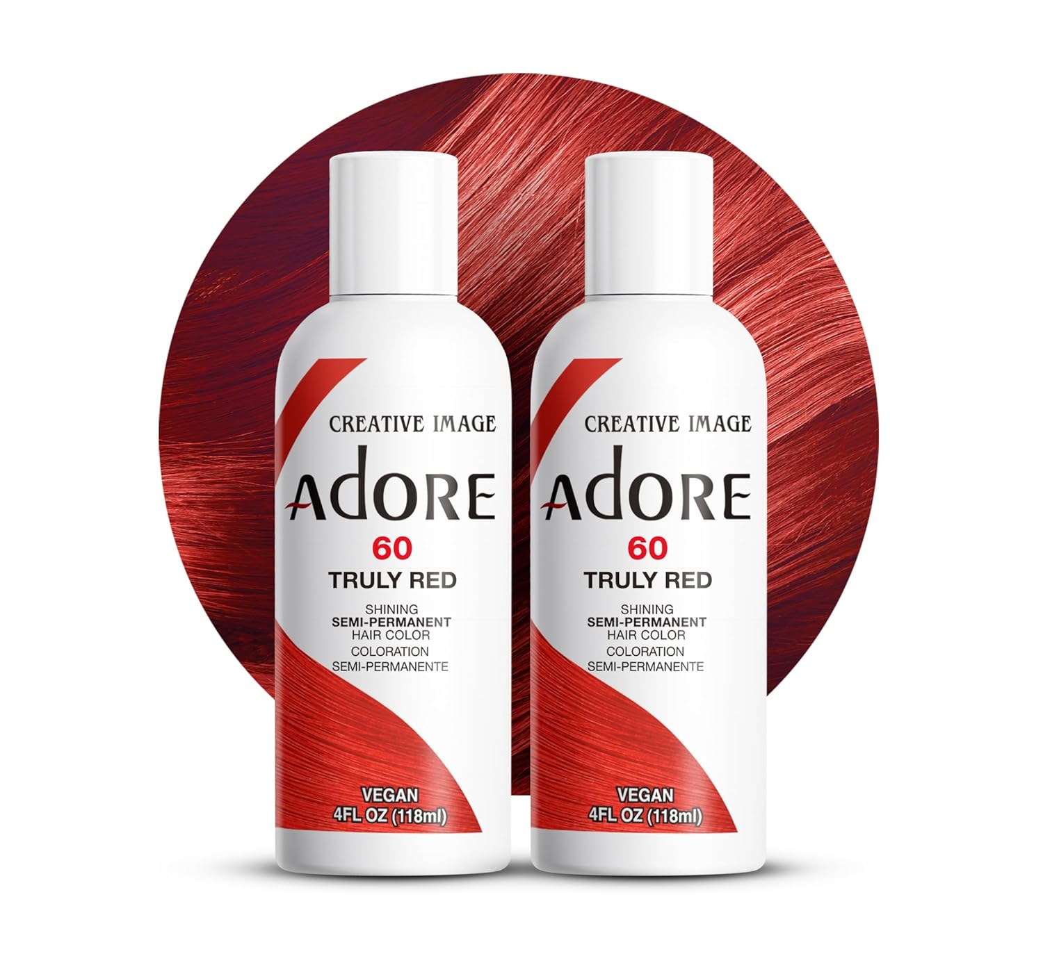 Adore Truly Red Hair Dye #60, Vegan Semi - Permanent Color for Shiny Locks, 1 bottle 118ml