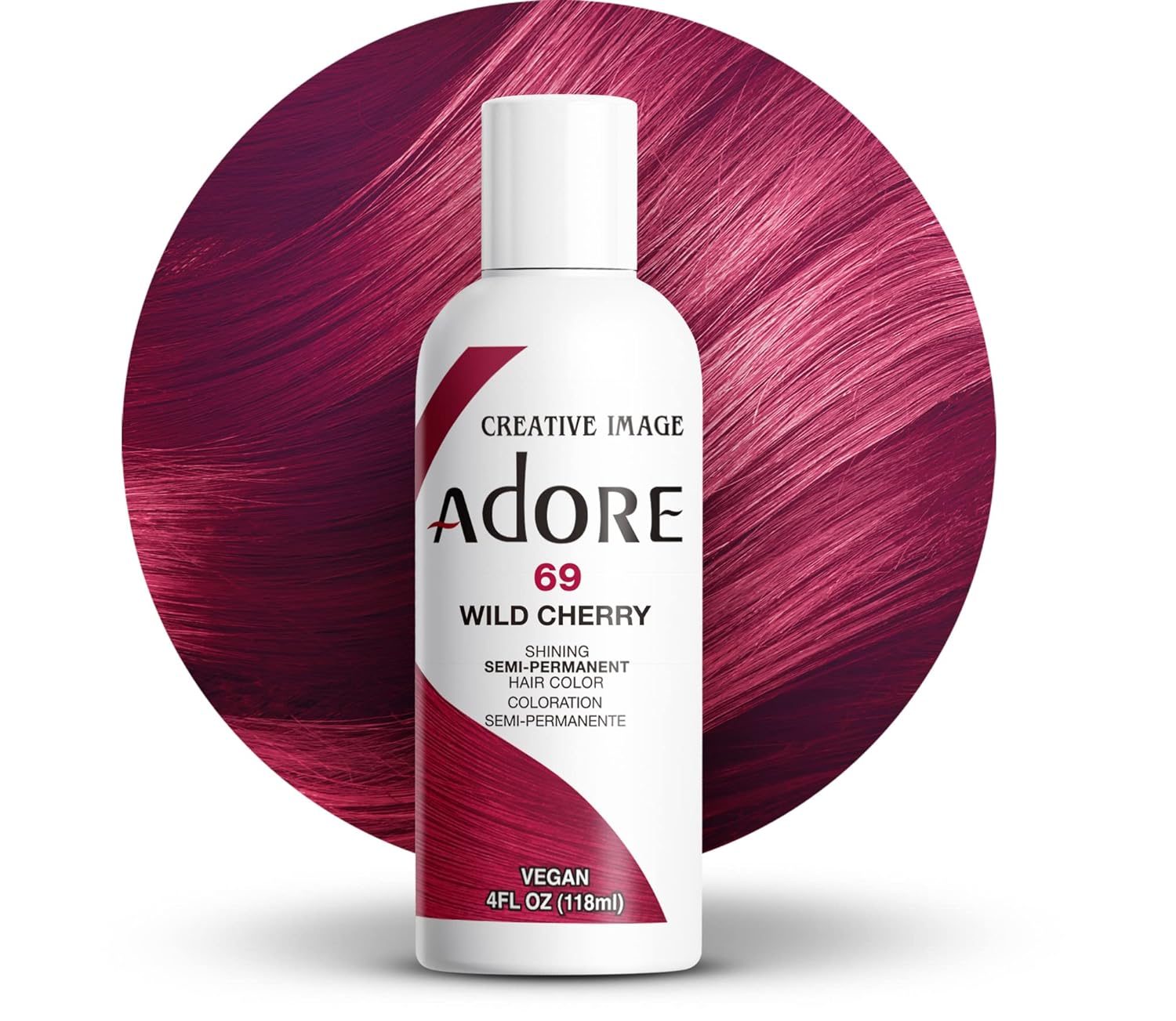 Adore Semi - Permanent Hair Color #69 Wild Cherry, Vegan Shining Hair Dye, 1 bottle 118ml