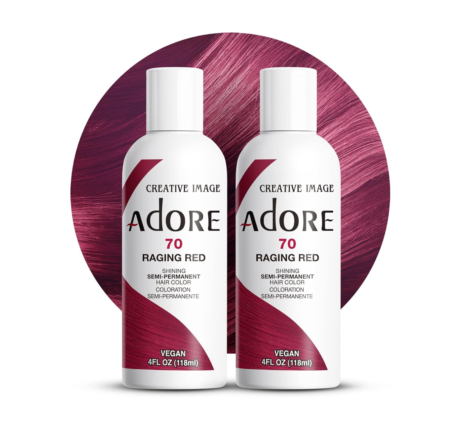 Adore Semi - Permanent Hair Color #70 Raging Red, Vegan Shining Hair Dye, 1 bottle 118ml