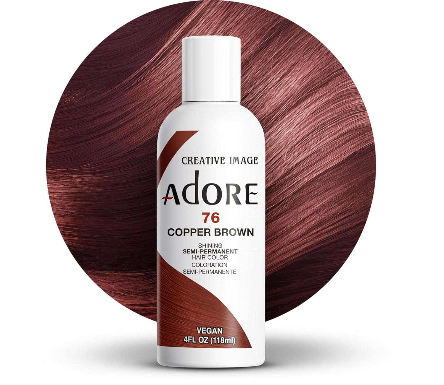 Adore Semi - Permanent Hair Color #76 Copper Brown, Vegan Shining Hair Dye, 1 bottle 118ml