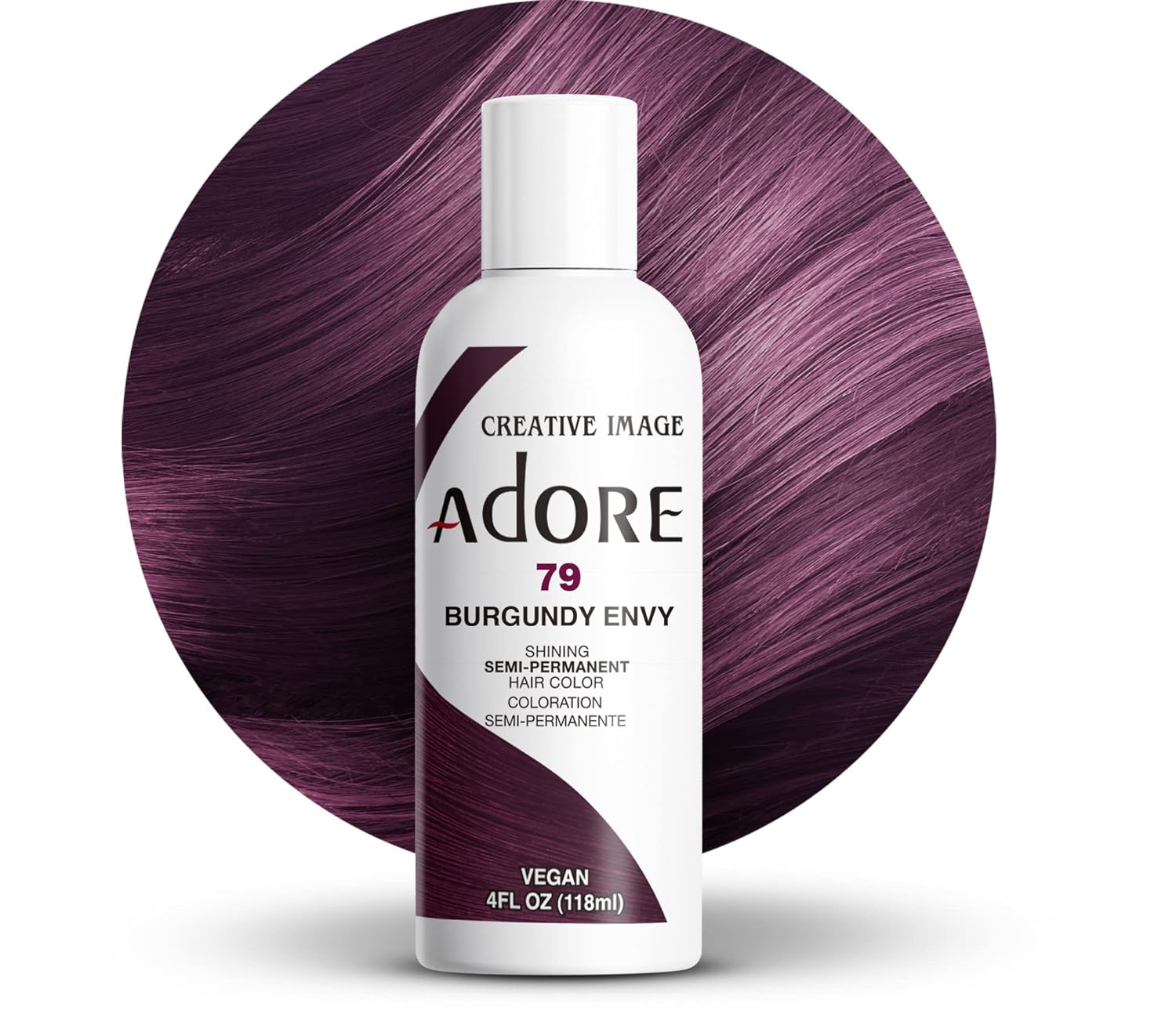 Adore Semi - Permanent Hair Color #79 Burgundy Envy, Vegan Shining Hair Dye, 1 bottle 118ml