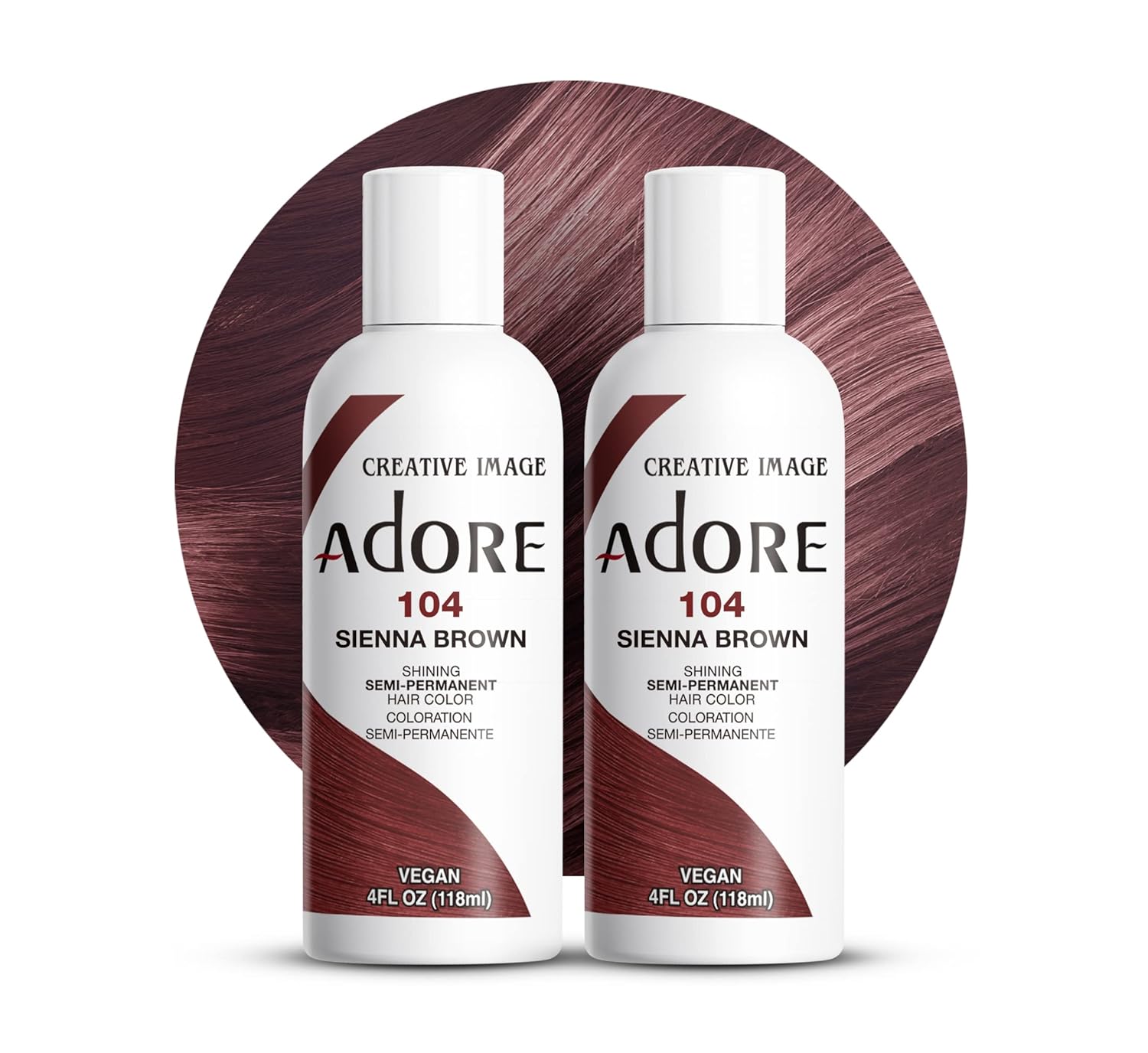 Adore 104 Sienna Brown Semi - Permanent Hair Color, Vegan, Shining Dye for Vibrant Hair1 bottle 118ml