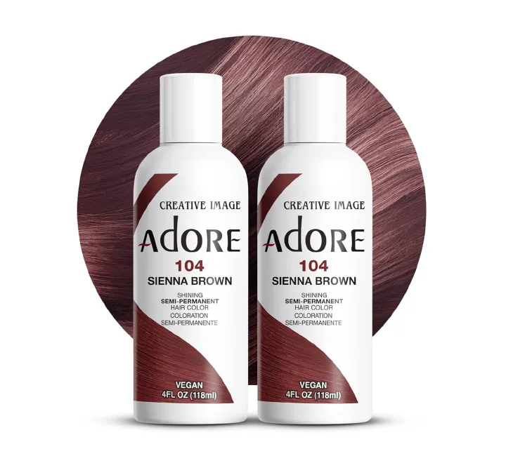 Adore 104 Sienna Brown Semi - Permanent Hair Color, Vegan, Shining Dye for Vibrant Hair1 bottle 118ml