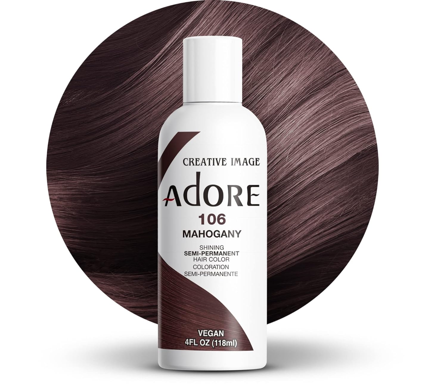 Adore 106 Mahogany Semi - Permanent Hair Color,  Vegan, Shining Dye for Rich Tones1 bottle 118ml