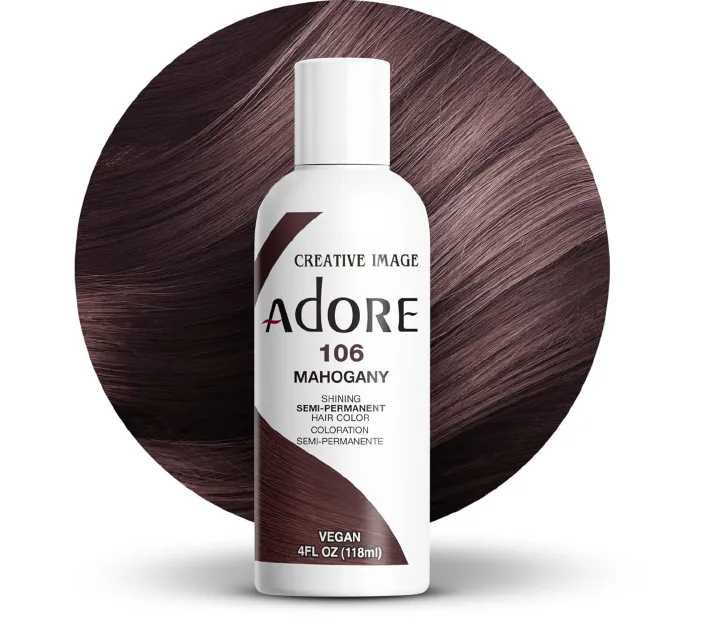 Adore 106 Mahogany Semi - Permanent Hair Color,  Vegan, Shining Dye for Rich Tones1 bottle 118ml
