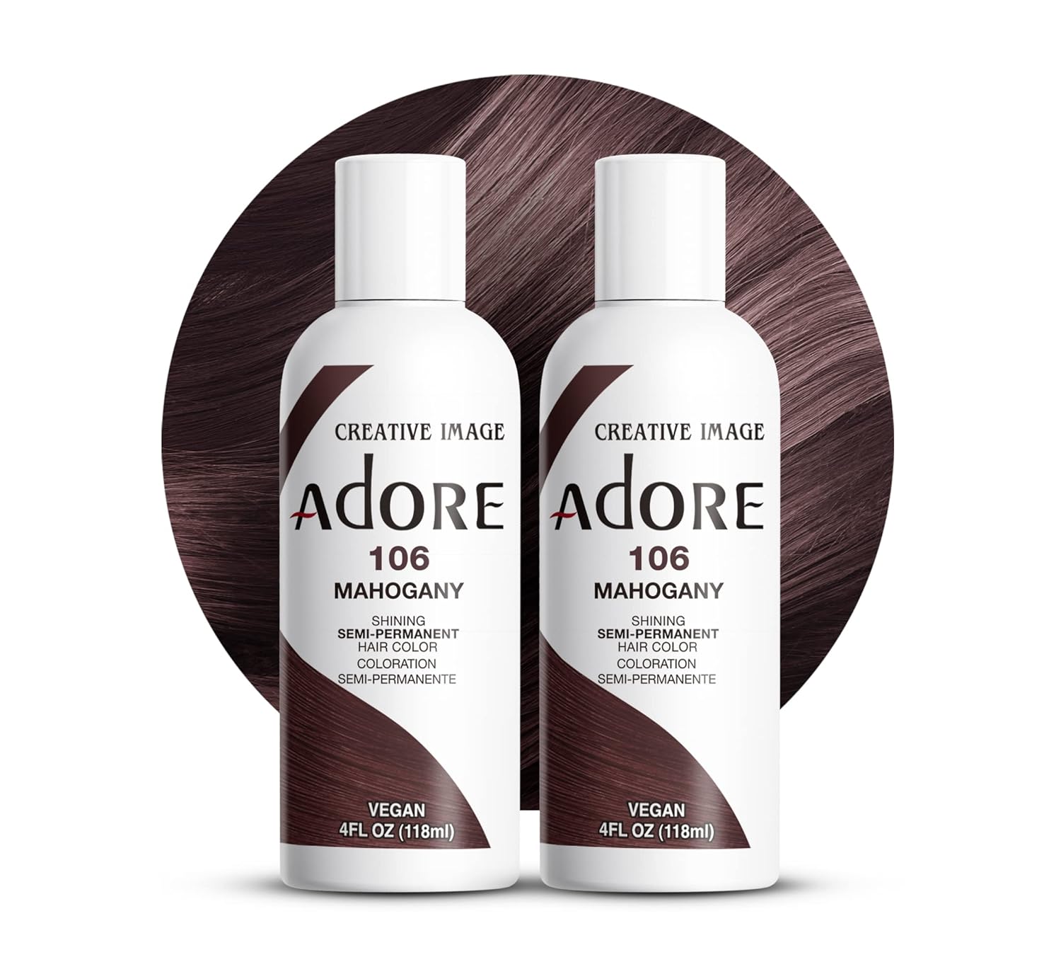 Adore 106 Mahogany Semi - Permanent Hair Color,  Vegan, Shining Dye for Rich Tones1 bottle 118ml