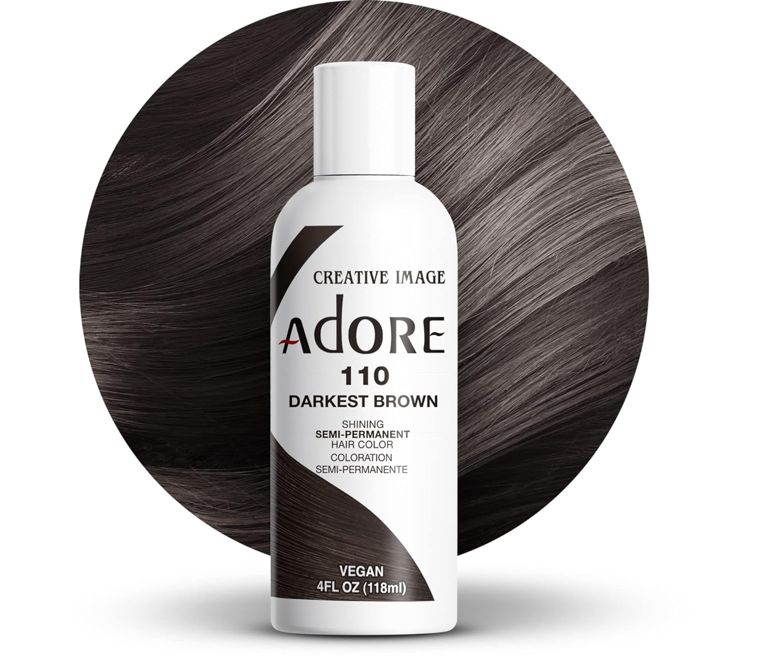 Adore 110 Darkest Brown Semi - Permanent Hair Dye, Shining Vegan Formula, 1 bottle 118ml