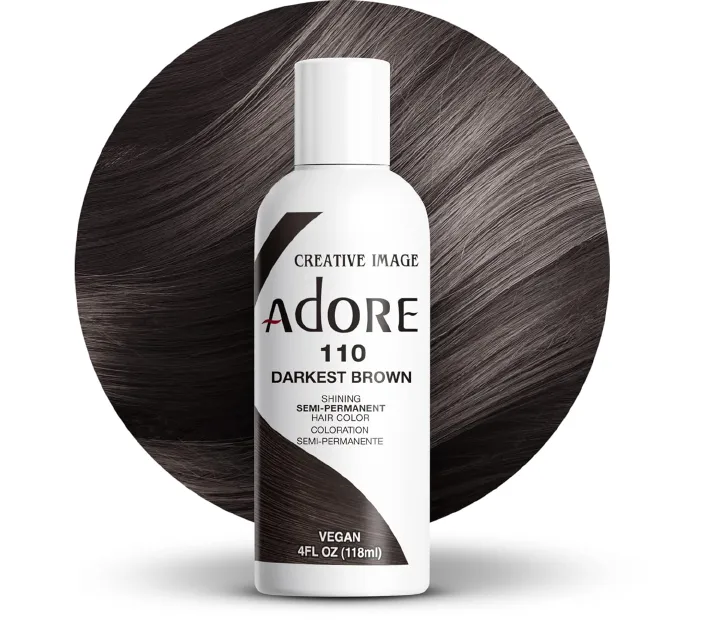 Adore 110 Darkest Brown Semi - Permanent Hair Dye, Shining Vegan Formula, 1 bottle 118ml