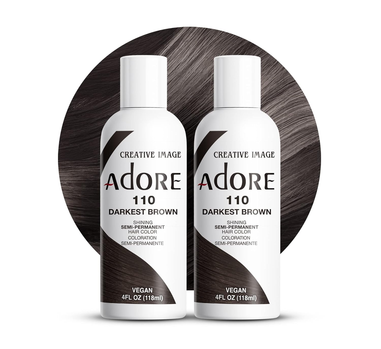 Adore 110 Darkest Brown Semi - Permanent Hair Dye, Shining Vegan Formula, 1 bottle 118ml