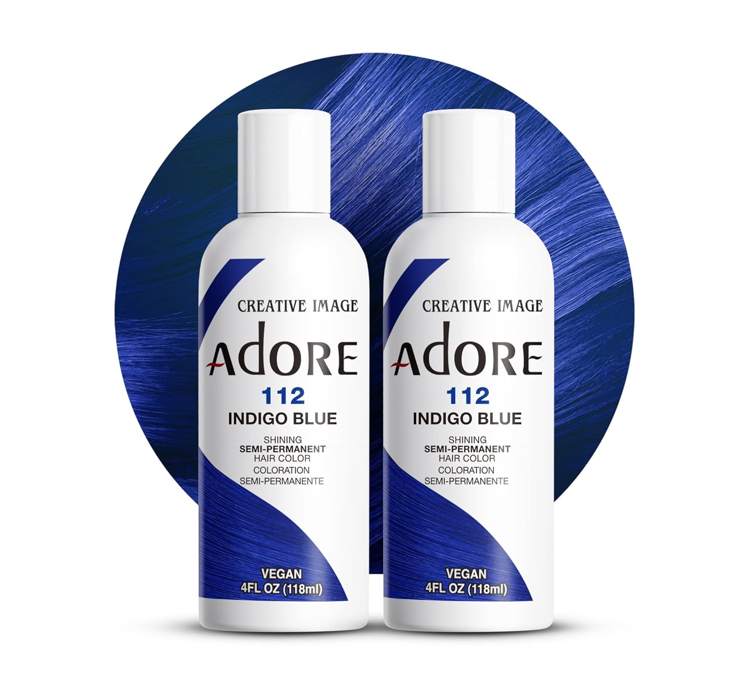 Adore 112 Indigo Blue Semi - Permanent Hair Dye, Shining Vegan Formula, 1 bottle 118ml