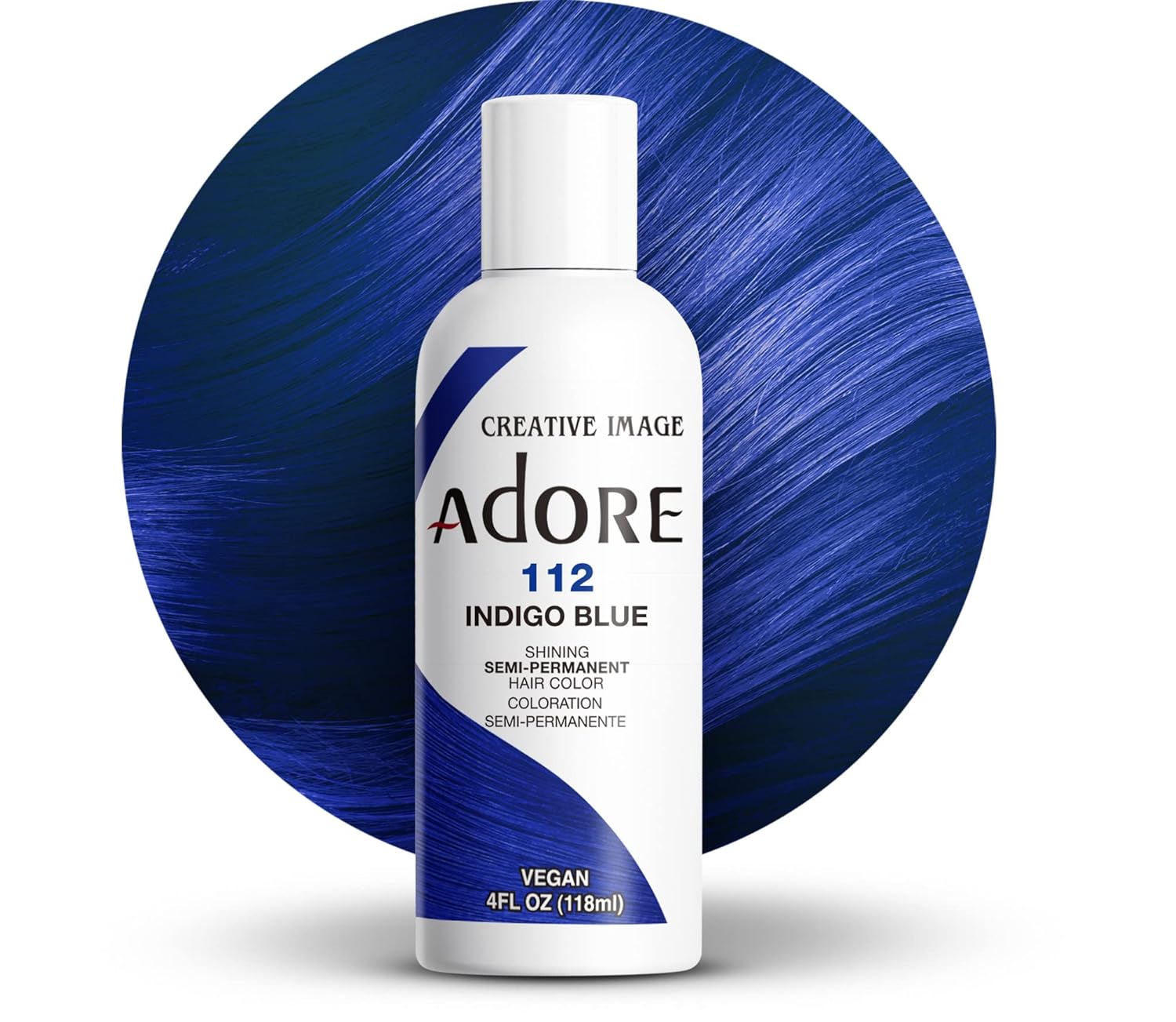 Adore 112 Indigo Blue Semi - Permanent Hair Dye, Shining Vegan Formula, 1 bottle 118ml