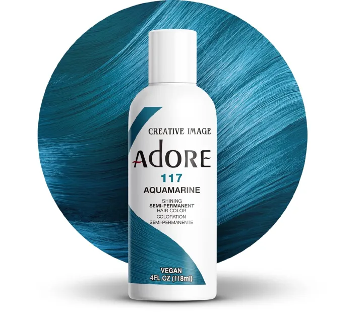 Adore 117 Aquamarine Semi - Permanent Hair Dye, Shining Vegan Formula, 1 bottle 118ml