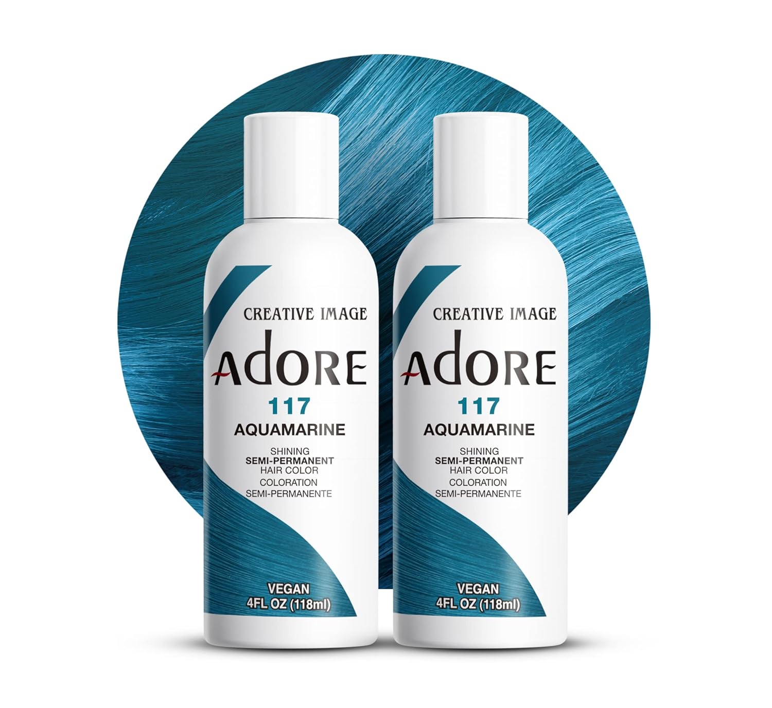 Adore 117 Aquamarine Semi - Permanent Hair Dye, Shining Vegan Formula, 1 bottle 118ml