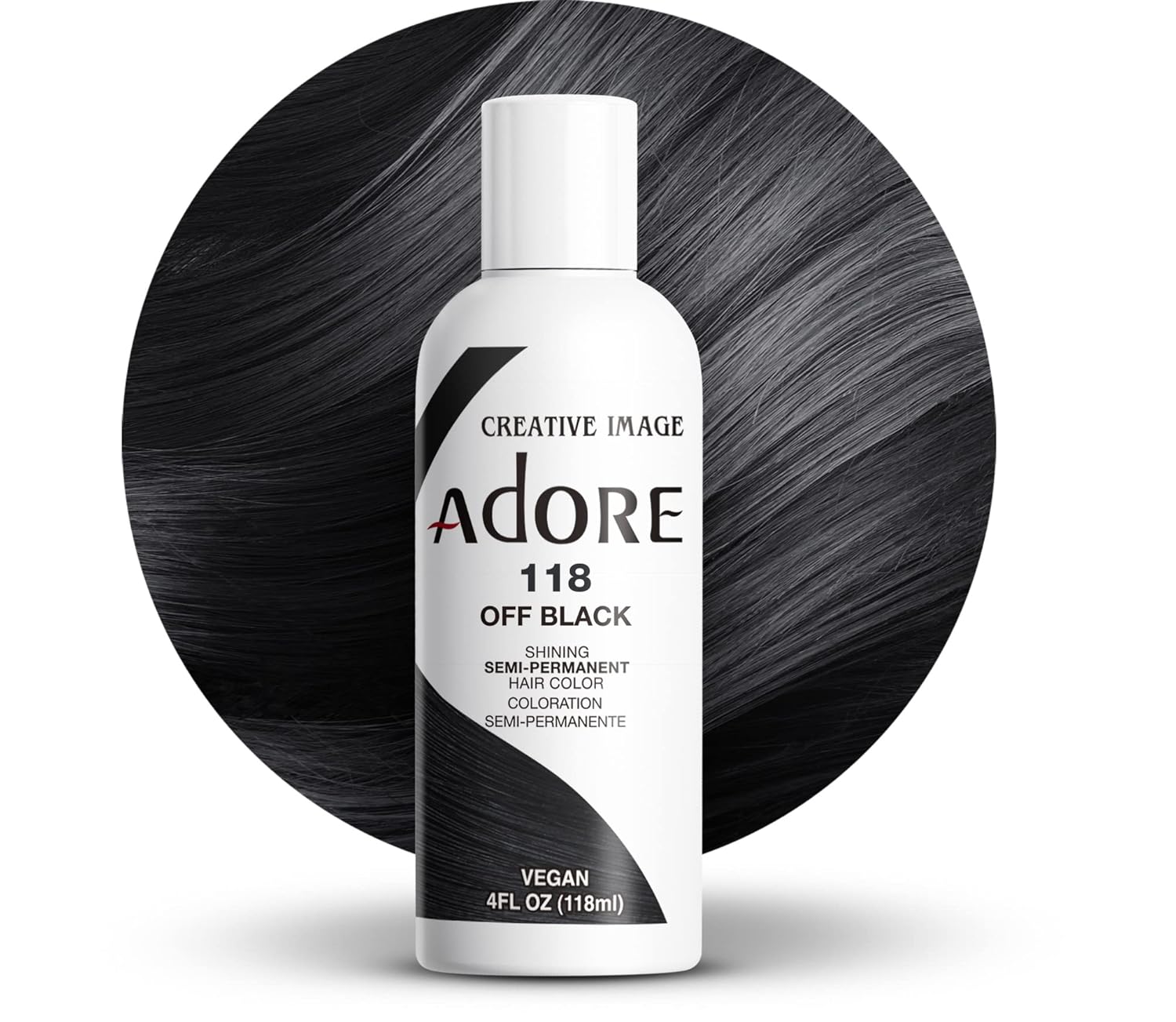 Adore 118 Off Black Semi - Permanent Hair Dye, Shining Vegan Formula, 1 bottle 118m