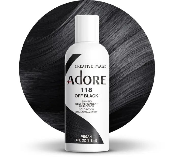 Adore 118 Off Black Semi - Permanent Hair Dye, Shining Vegan Formula, 1 bottle 118m