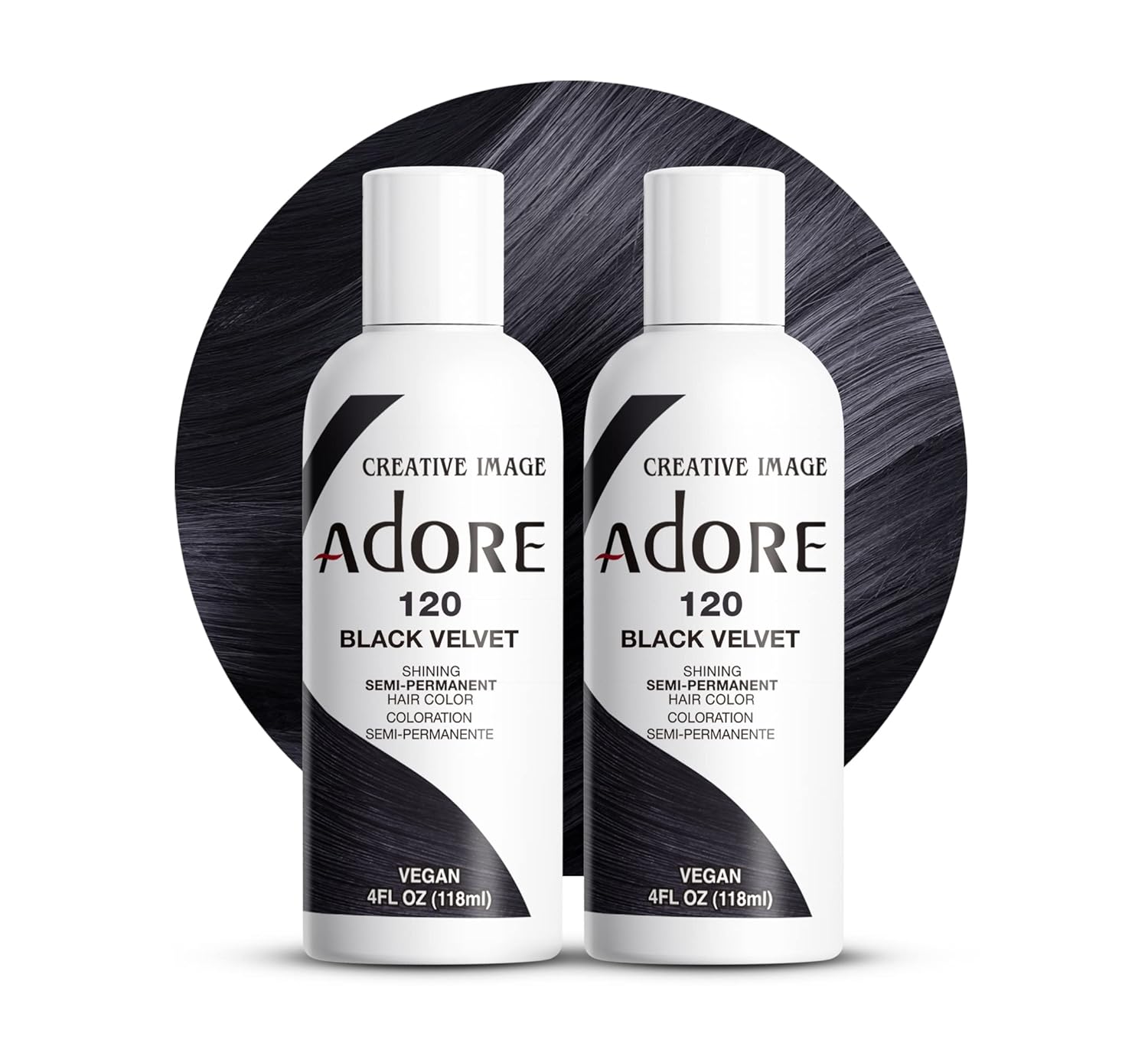 Adore 120 Black Velvet Semi - Permanent Hair Dye, Shining Vegan Formula, 1 bottle 118ml