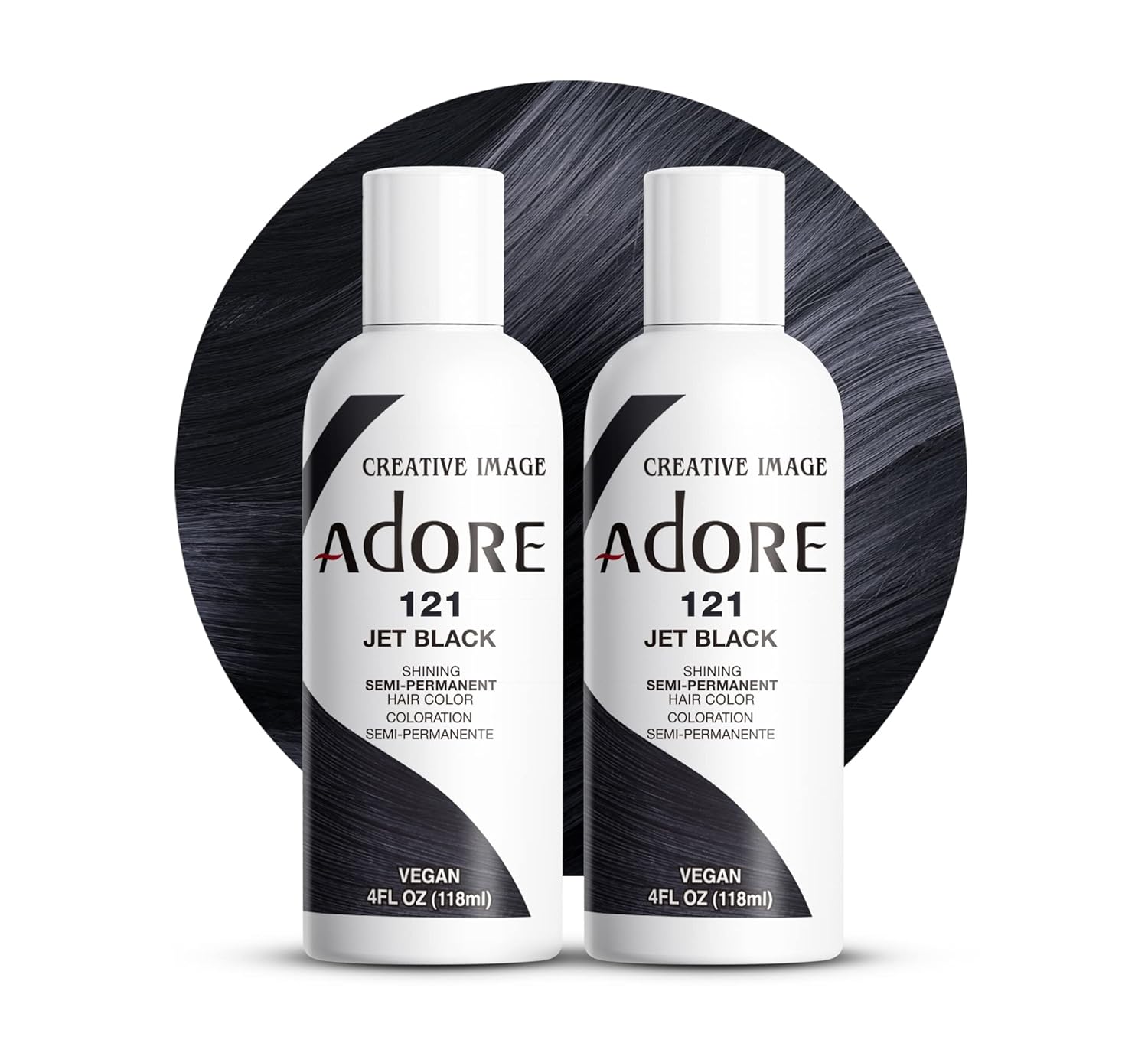 Adore 121 Jet Black Semi - Permanent Hair Dye, Shining Vegan Formula, 1 bottle 118ml