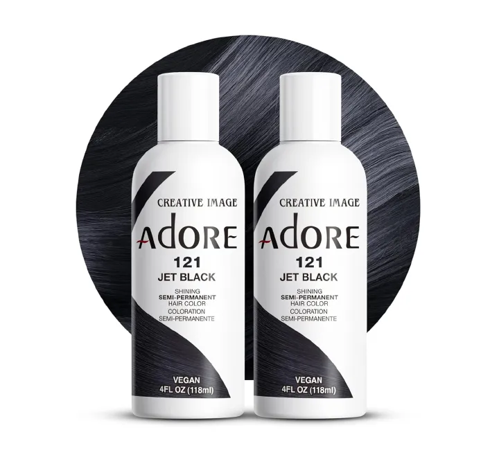 Adore 121 Jet Black Semi - Permanent Hair Dye, Shining Vegan Formula, 1 bottle 118ml