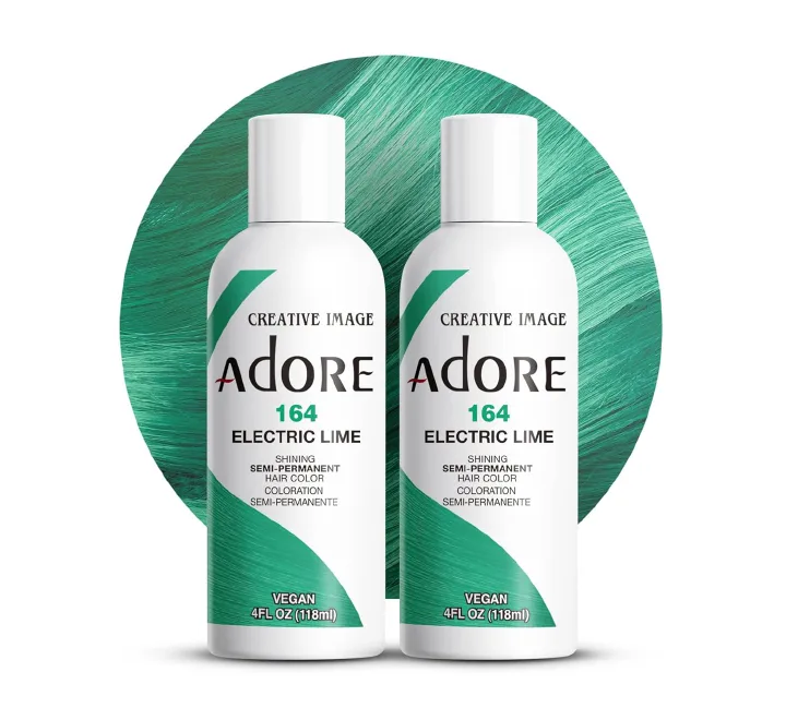 Adore 164 Electric Lime Semi - Permanent Hair Dye, Shining Vegan Formula, 1 bottle 118ml