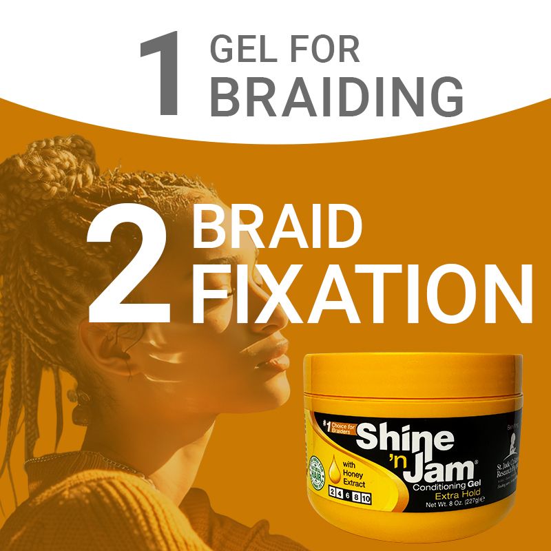 Shine 'n Jam Honey Strong Braid Wax ，Great for braided curly hair，edge control ，Non-whitening 1 bottle 227g