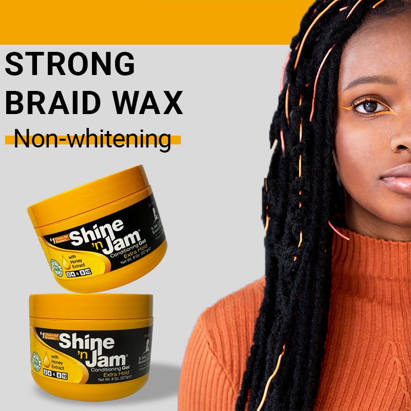 Shine 'n Jam Honey Strong Braid Wax ，Great for braided curly hair，edge control ，Non-whitening 1 bottle 227g