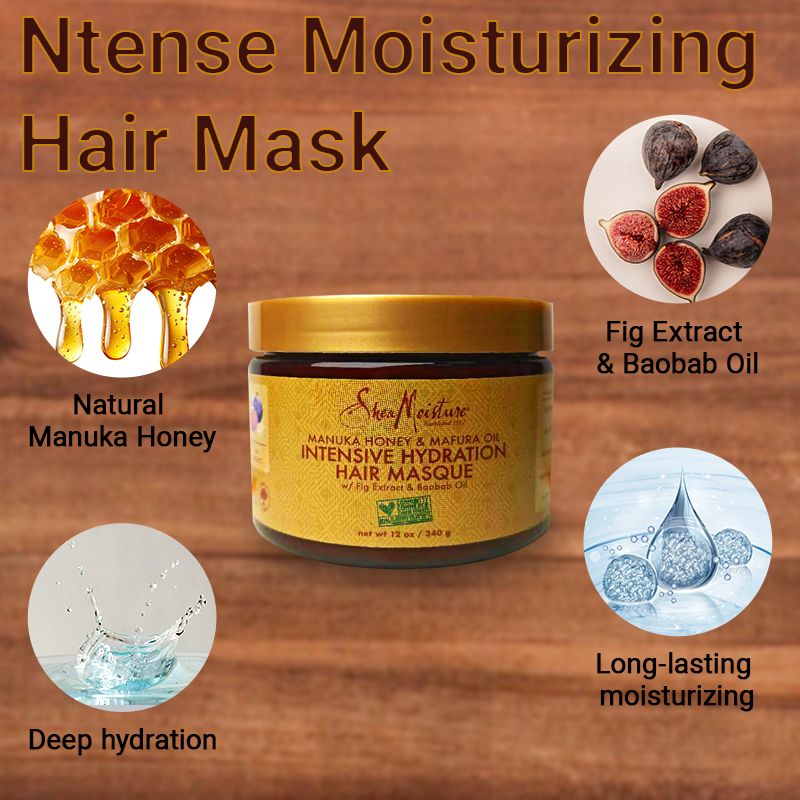 SheaMoisture Natural Manuka Honey and Mavra Oil Intense Moisturizing Hair Mask For Dry, Damaged Hair Deep Conditioning Promotes Hair Growth  1 bottle 340g