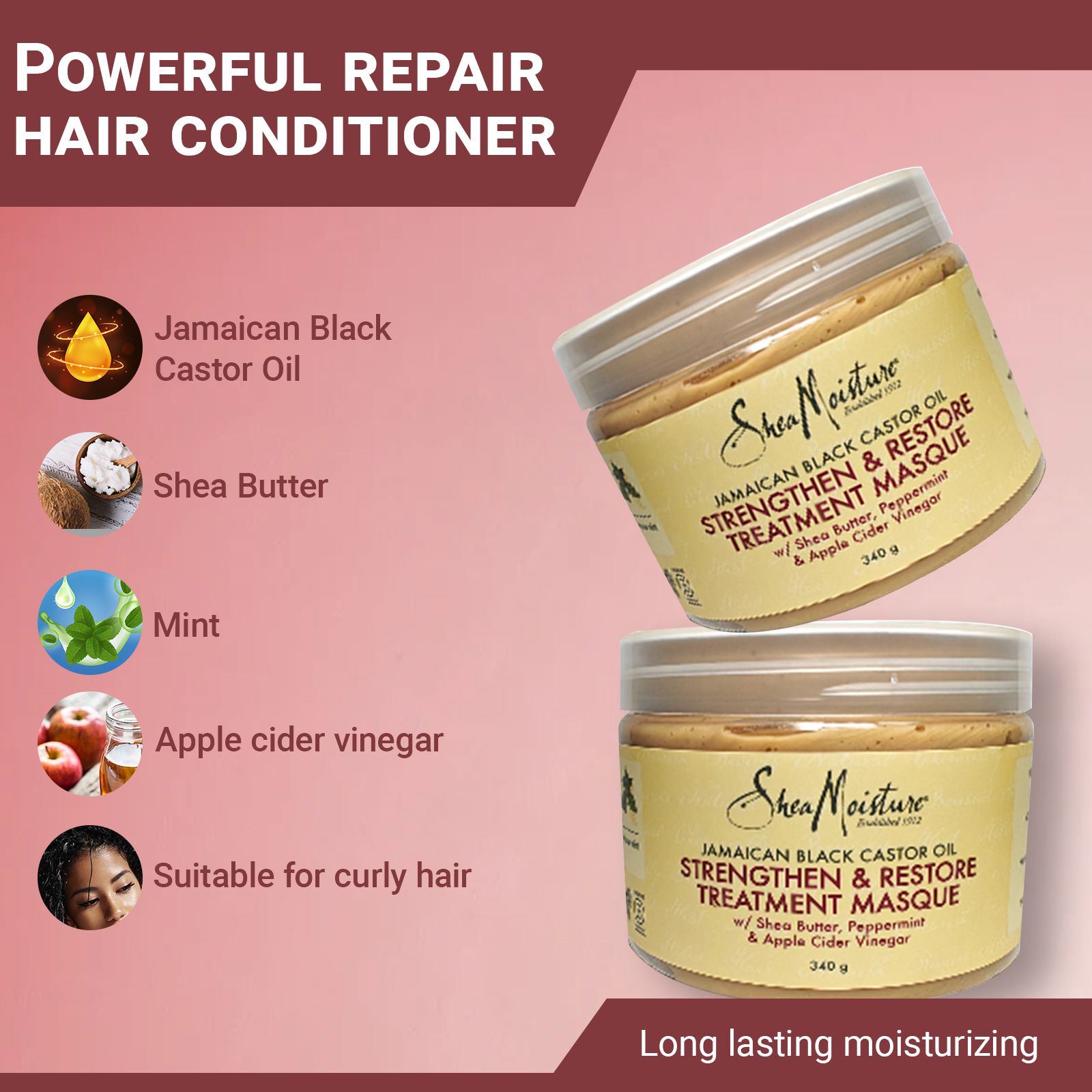 SheaMoisture Jamaican natural black castor oil hair cream nourishes hair and promotes growth suitable for curly hair 1 bottle 340g