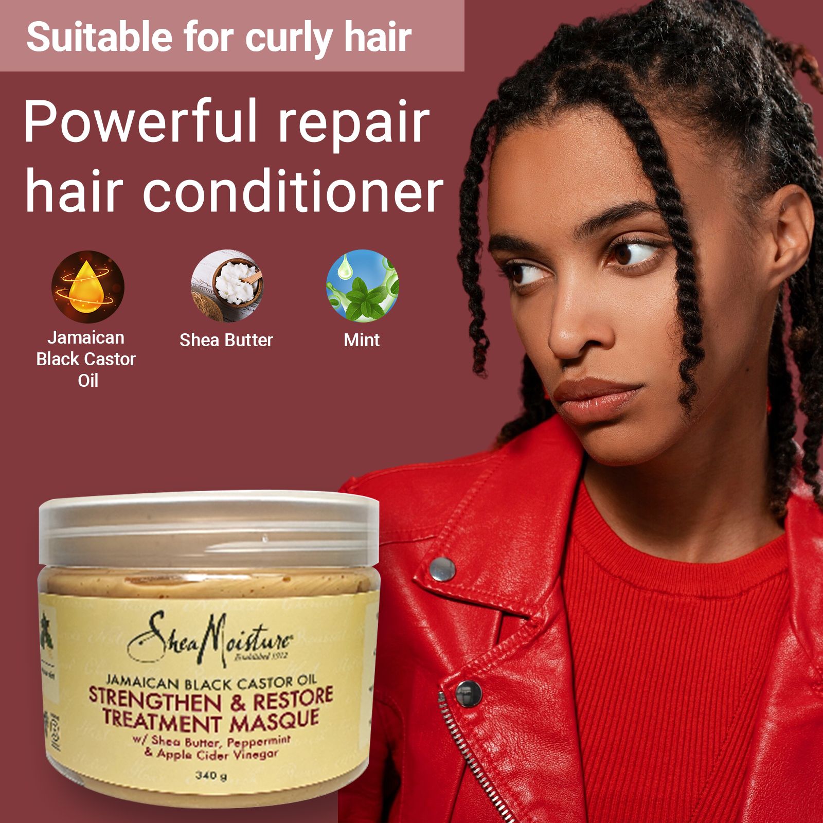 SheaMoisture Jamaican natural black castor oil hair cream nourishes hair and promotes growth suitable for curly hair 1 bottle 340g