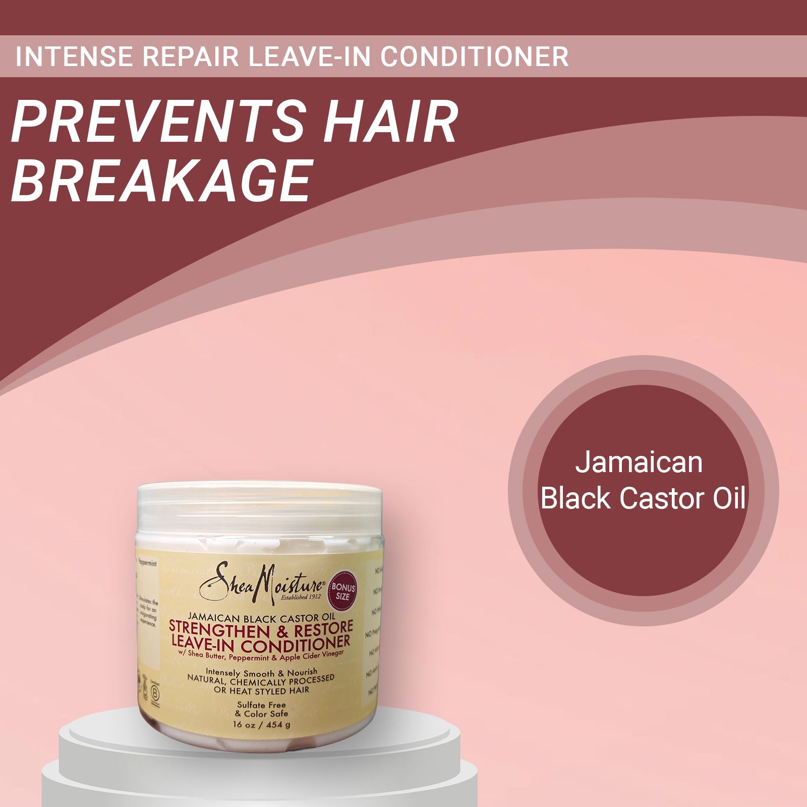 SheaMoisture Natural Jamaican Black Castor Oil Shea Butter Leave-In Conditioner, Nourishing Scalp and Hair Care, Suitable for Curly Hair 1 Bottle 454g
