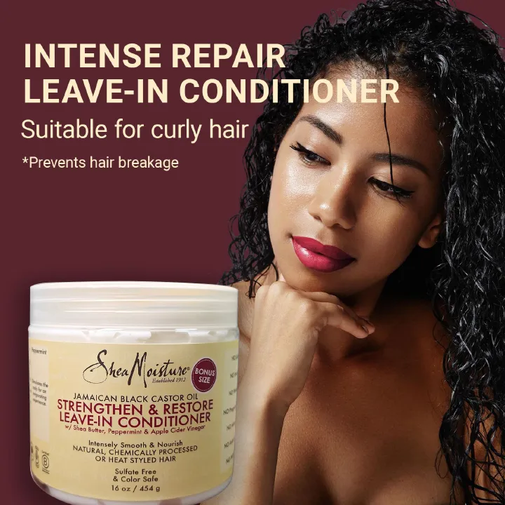 SheaMoisture Natural Jamaican Black Castor Oil Shea Butter Leave-In Conditioner, Nourishing Scalp and Hair Care, Suitable for Curly Hair 1 Bottle 454g