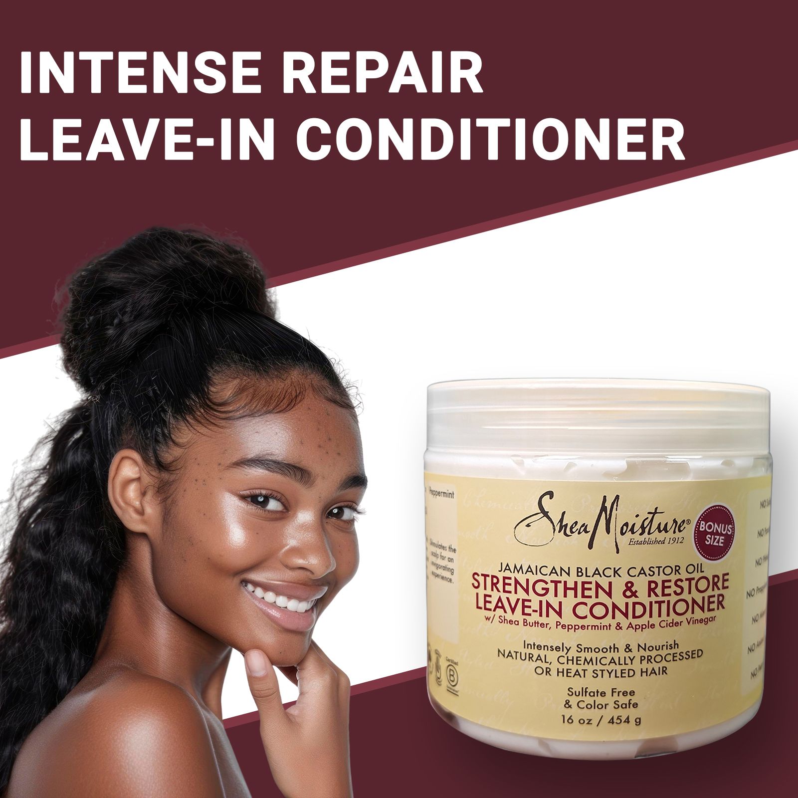 SheaMoisture Natural Jamaican Black Castor Oil Shea Butter Leave-In Conditioner, Nourishing Scalp and Hair Care, Suitable for Curly Hair 1 Bottle 454g