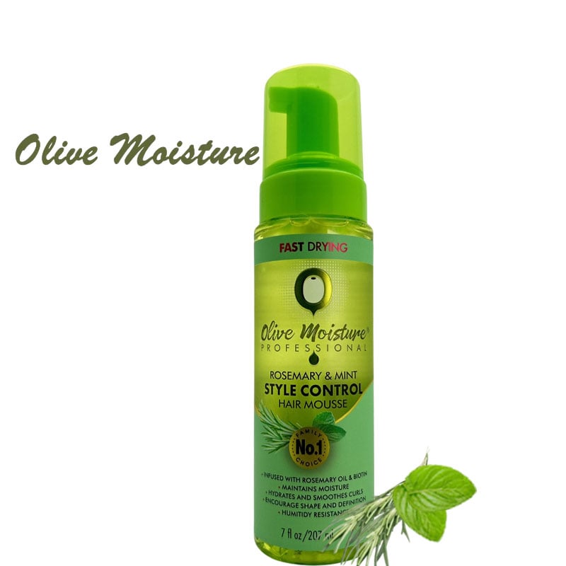 Natural Olive Moisturizing Professional Hair Styling Mousse, Natural Rosemary Mint Style Control, Quick Dry, 7 fl oz / 207 ml,