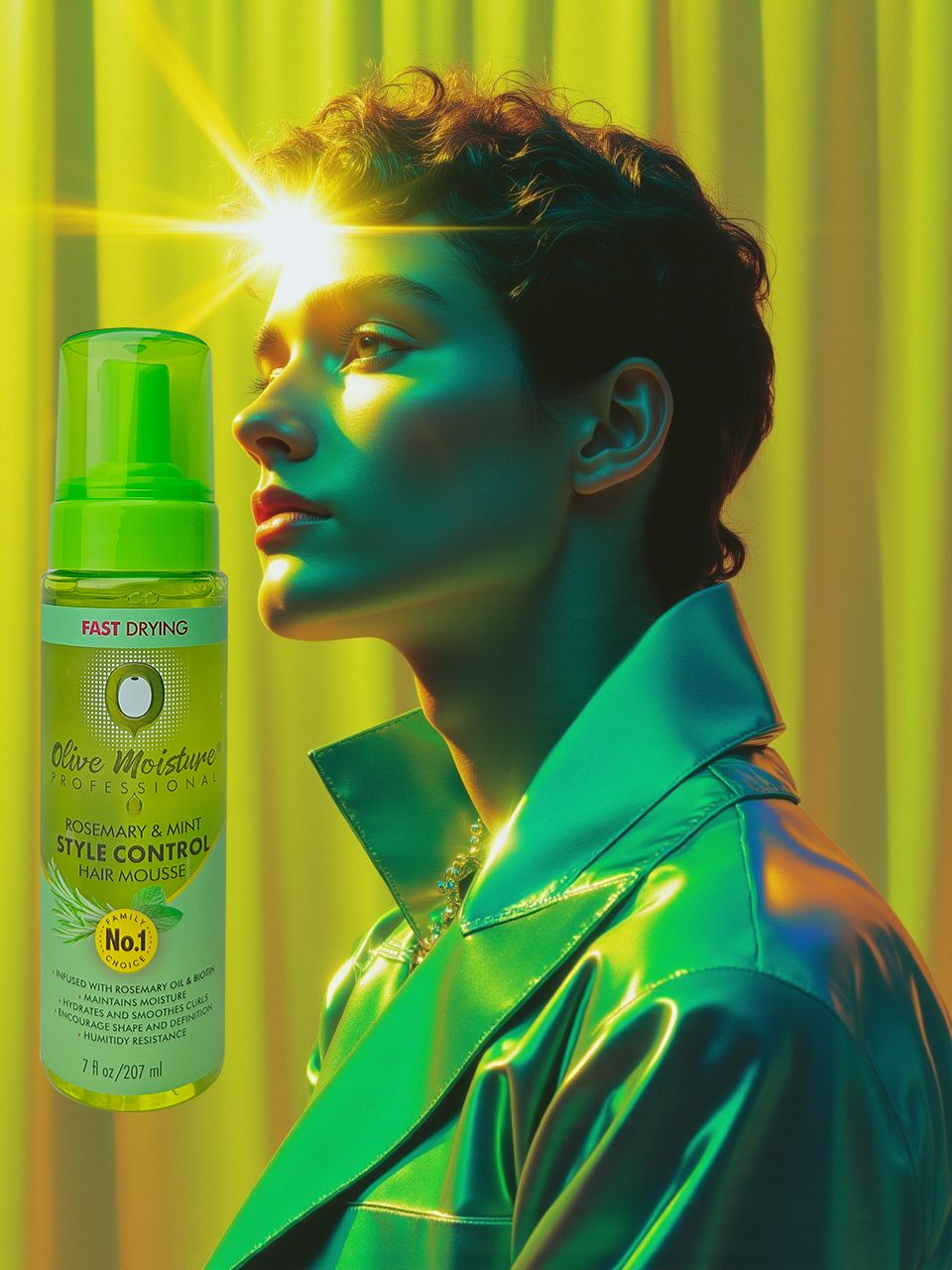 Natural Olive Moisturizing Professional Hair Styling Mousse, Natural Rosemary Mint Style Control, Quick Dry, 7 fl oz / 207 ml,