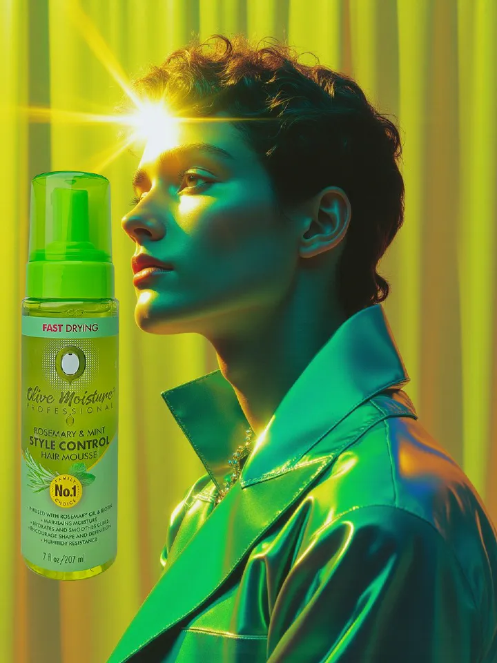 Natural Olive Moisturizing Professional Hair Styling Mousse, Natural Rosemary Mint Style Control, Quick Dry, 7 fl oz / 207 ml,