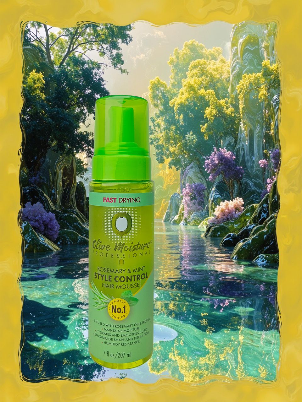 Natural Olive Moisturizing Professional Hair Styling Mousse, Natural Rosemary Mint Style Control, Quick Dry, 7 fl oz / 207 ml,