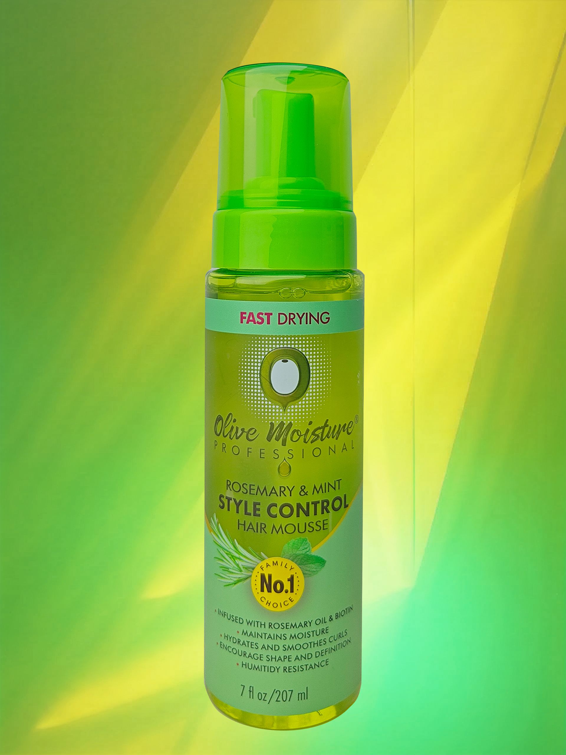 Natural Olive Moisturizing Professional Hair Styling Mousse, Natural Rosemary Mint Style Control, Quick Dry, 7 fl oz / 207 ml,