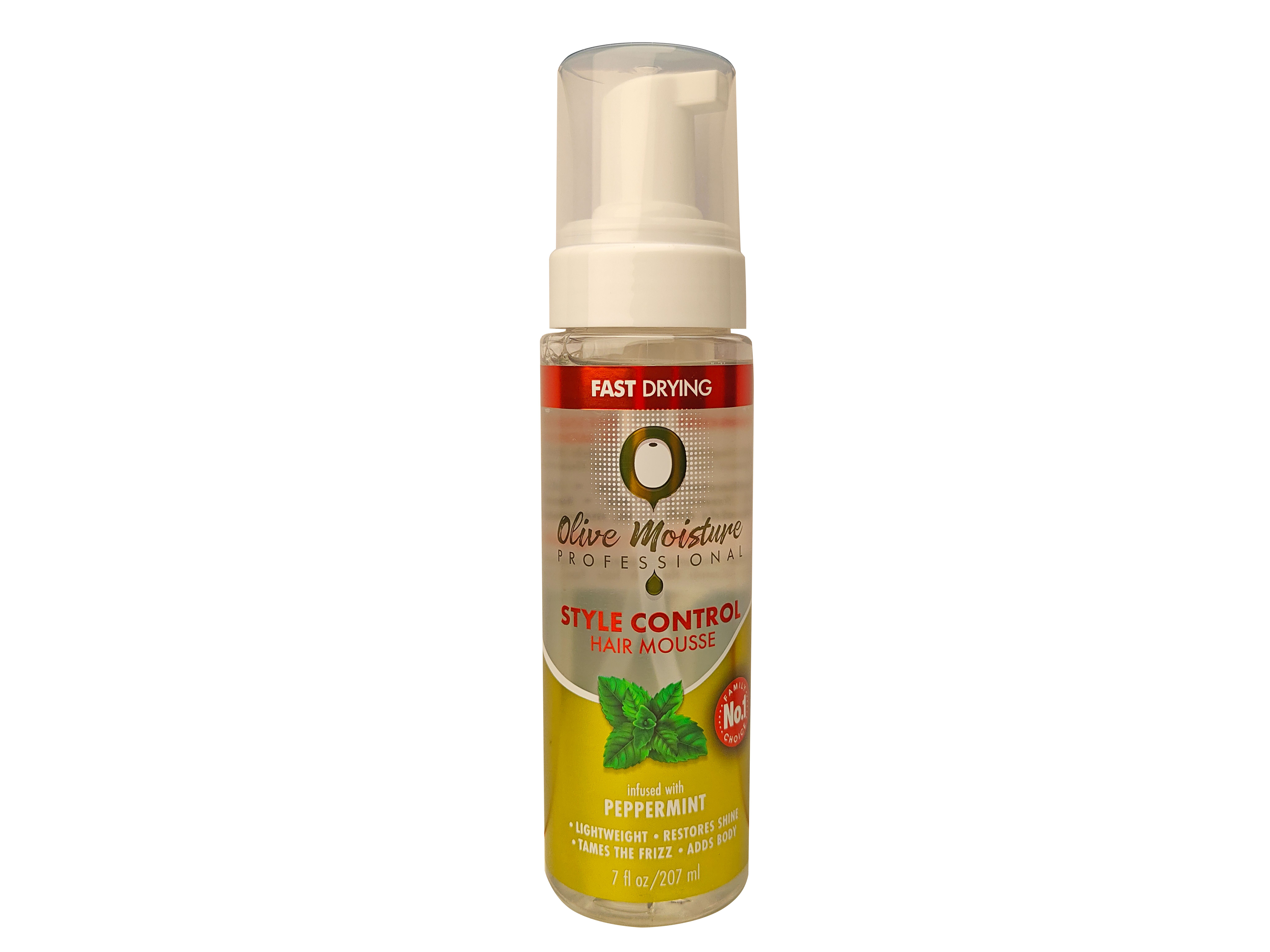 Natural Mint Olive Oil Moisturizing Mousse - Quick-drying, anti-frizz, enhances shine and volume 1 bottle 207ml