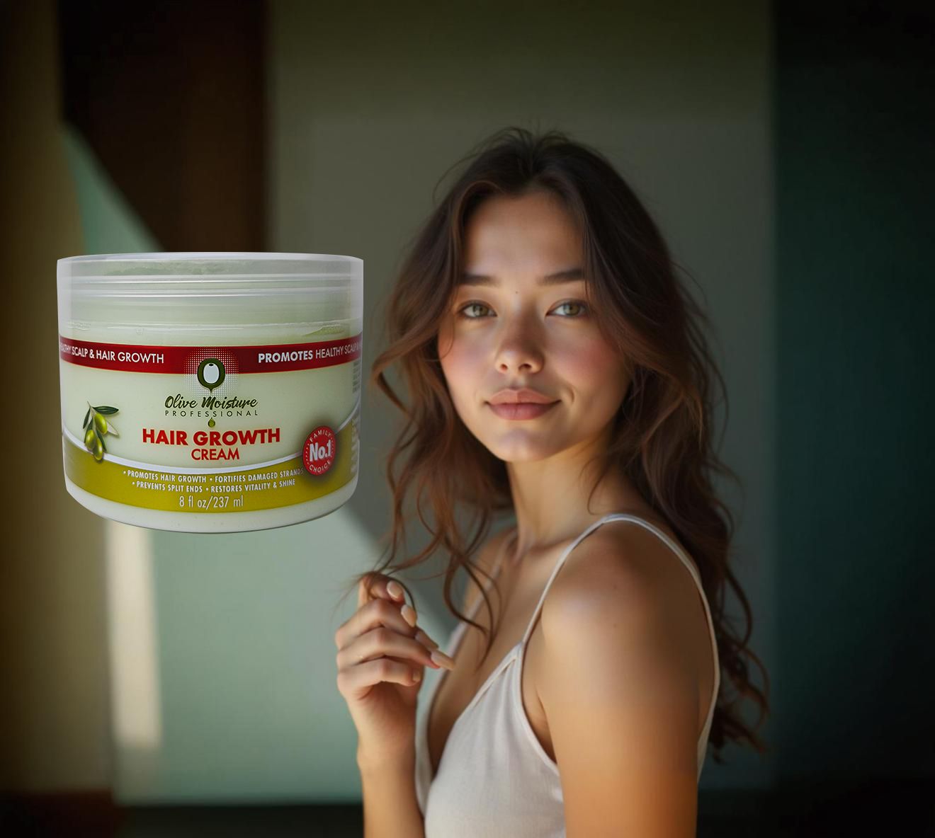 Natural olive moisturizing hair growth cream - promotes hair growth, repairs damaged hair, - strengthens hair and prevents split ends - enhances hair vitality and makes hair shiny 1 bottle 237ml