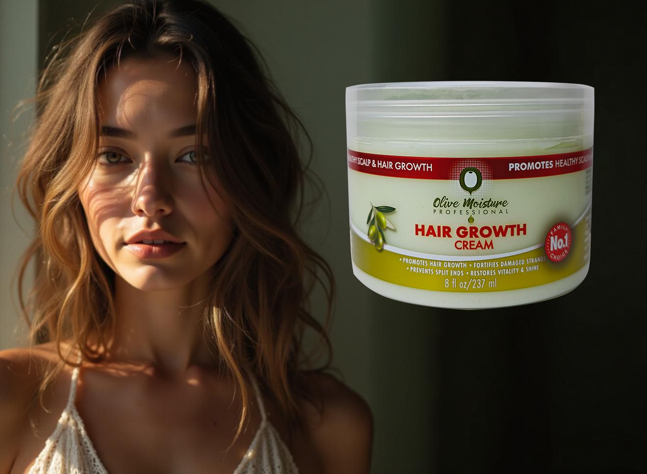 Natural olive moisturizing hair growth cream - promotes hair growth, repairs damaged hair, - strengthens hair and prevents split ends - enhances hair vitality and makes hair shiny 1 bottle 237ml