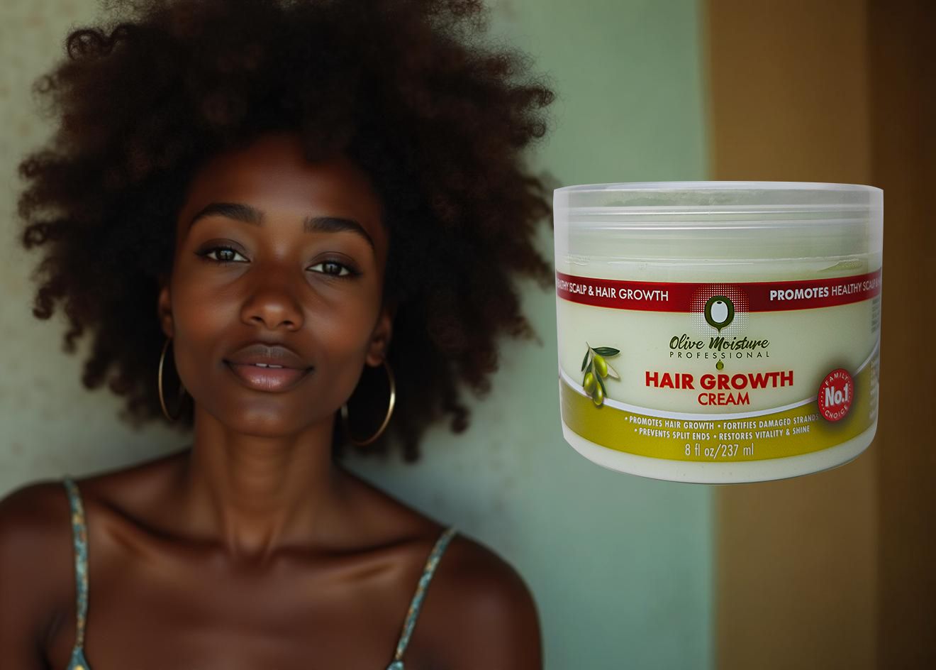 Natural olive moisturizing hair growth cream - promotes hair growth, repairs damaged hair, - strengthens hair and prevents split ends - enhances hair vitality and makes hair shiny 1 bottle 237ml
