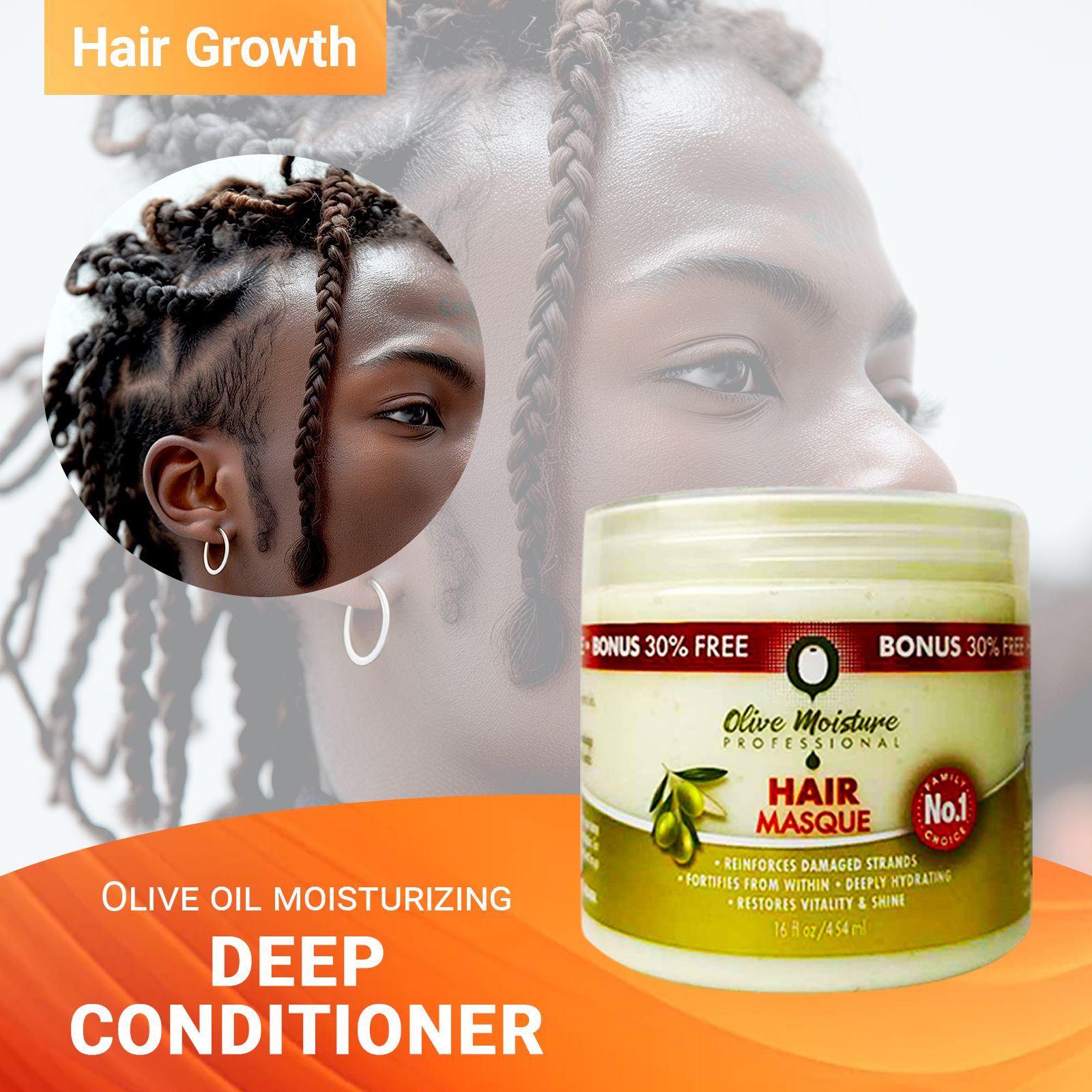 Natural olive moisturizing hair growth cream - promotes hair growth, repairs damaged hair, - strengthens hair and prevents split ends - enhances hair vitality and makes hair shiny 1 bottle 454ml