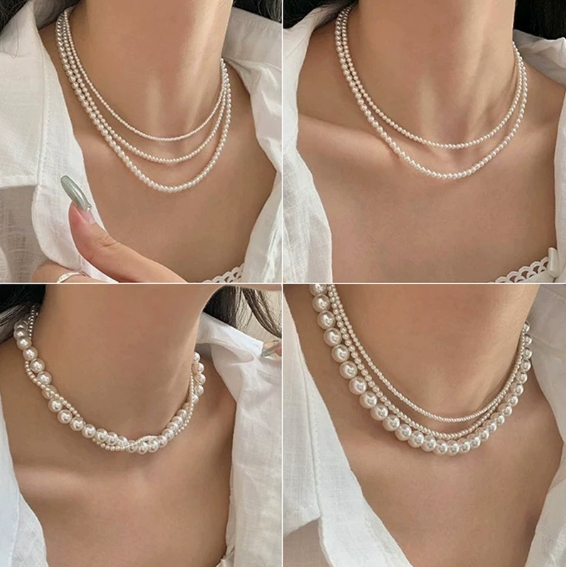 2025 Trend 4/6/8mm White Pearl Chokers Necklace Clavicle Chain For Women Classic Elegant Wedding Neck Jewelry Love Pendant Gift