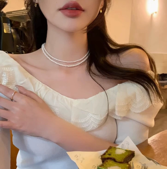 2025 Trend 4/6/8mm White Pearl Chokers Necklace Clavicle Chain For Women Classic Elegant Wedding Neck Jewelry Love Pendant Gift