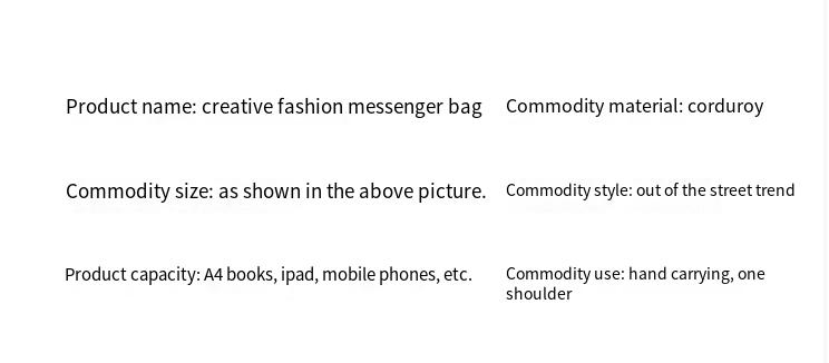 Fresh Sweet Girl Handbag Fashionable High end Corduroy Printed Shoulder Bag Leisure Shopping Commuter Women's Underarm Bag