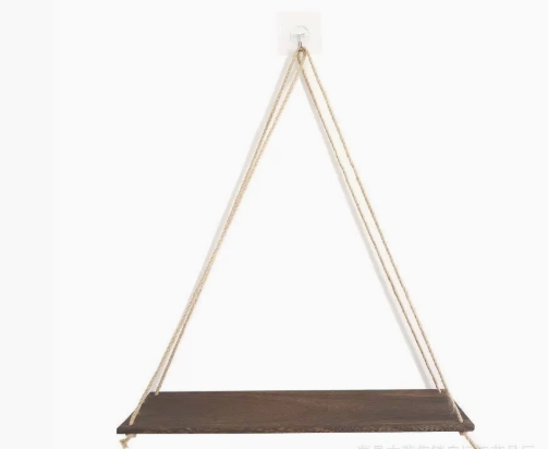 1PC Wooden Swing Hanging Hemp Rope Wall Shelve Mounted Floating Home Living Room Plant Flower Pot Tray Storage Garden Decoration