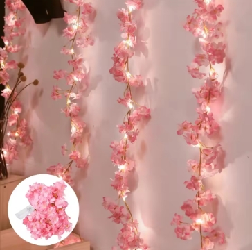 Cherry Blossom String Lights 2M 20LED Flower Ring Artificial Flower Ring Vine Fairy Lights, suitable for bedroom, wedding party decoration