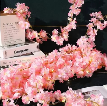 Cherry Blossom String Lights 2M 20LED Flower Ring Artificial Flower Ring Vine Fairy Lights, suitable for bedroom, wedding party decoration