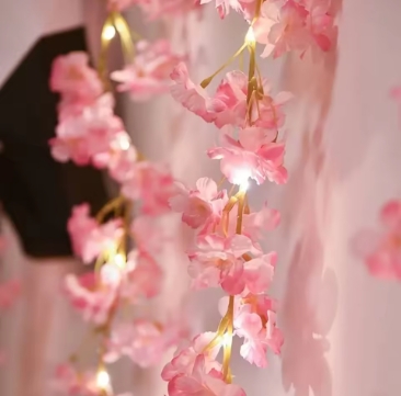 Cherry Blossom String Lights 2M 20LED Flower Ring Artificial Flower Ring Vine Fairy Lights, suitable for bedroom, wedding party decoration