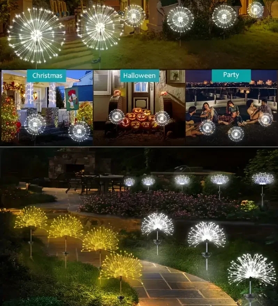 NEW Garedn Solar Fireworks Lights Outdoor Waterproof Solar Garden Lights 8 Lighting Modes with Remote Control Decorations Light